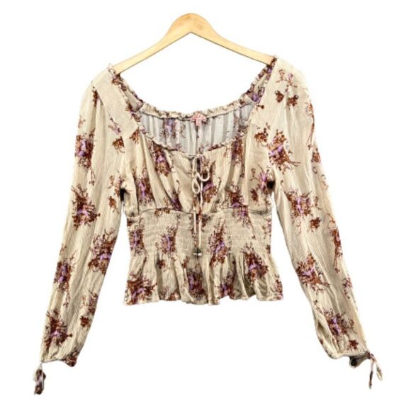 Rabbit Rose Boho Floral Long Sleeve Blouse Size Large - Picture 1 of 9